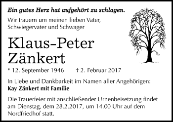 Traueranzeige von Klaus-Peter Zänkert von Mitteldeutsche Zeitung Halle/Saalkreis
