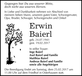 Traueranzeige von Erwin Baierl von Mitteldeutsche Zeitung