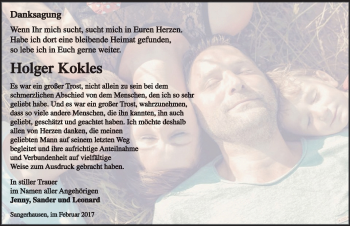 Traueranzeige von Holger Kokles von Mitteldeutsche Zeitung Sangerhausen