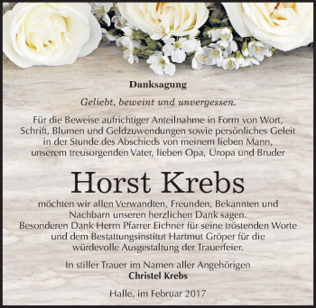Traueranzeige von Horst Krebs von Mitteldeutsche Zeitung Halle/Saalkreis