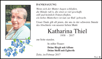 Traueranzeige von Katharina Thiel von Super Sonntag Zeitz