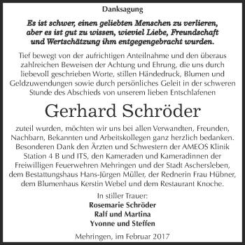 Traueranzeige von Gerhard Schröder von Super Sonntag SGH Mansf. Land