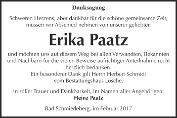 Traueranzeige von Erika Paatz von Super Sonntag Wittenberg