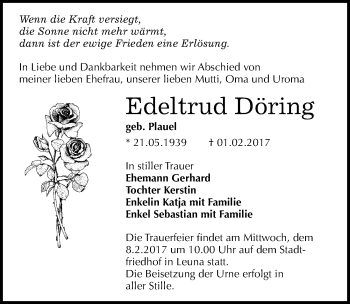 Traueranzeige von Edeltrud Döring von Mitteldeutsche Zeitung Merseburg/Querfurt