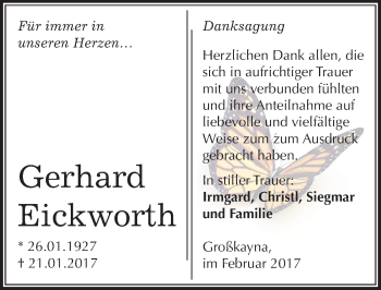 Traueranzeige von Gerhard Eickworth von Mitteldeutsche Zeitung Merseburg/Querfurt