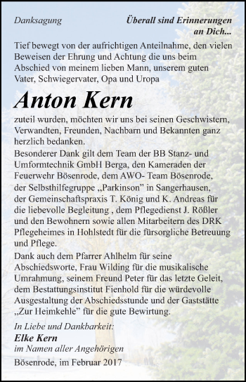 Traueranzeige von Anton Kern von Super Sonntag SGH Mansf. Land