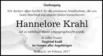 Traueranzeige von Hannelore Krahl von Mitteldeutsche Zeitung Merseburg/Querfurt