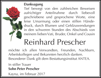 Traueranzeige von Reinhard Prescher von Super Sonntag Zeitz