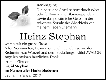 Traueranzeige von Heinz Stephan von Mitteldeutsche Zeitung Merseburg/Querfurt