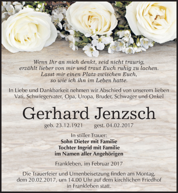 Traueranzeige von Gerhard Jenzsch von Mitteldeutsche Zeitung Merseburg/Querfurt