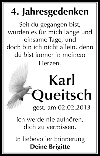 Traueranzeige von Karl Queitsch von Mitteldeutsche Zeitung Köthen