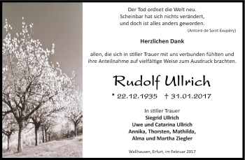 Traueranzeige von Rudolf Ullrich von Super Sonntag SGH Mansf. Land