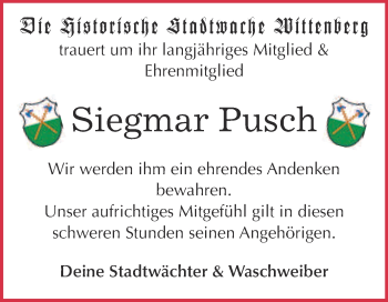 Traueranzeige von Siegmar Pusch von Super Sonntag Wittenberg