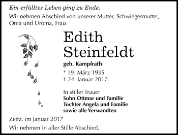 Traueranzeige von Edith Steinfeldt von Mitteldeutsche Zeitung Zeitz