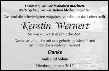 Traueranzeige von Kerstin Wernert von Mitteldeutsche Zeitung Bernburg