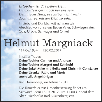 Traueranzeige von Helmut Margniack von Super Sonntag Halle