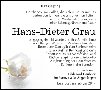 Traueranzeige von Hans-Dieter Grau von Super Sonntag SGH Mansf. Land