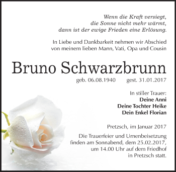 Traueranzeige von Bruno Schwarzbrunn von Mitteldeutsche Zeitung Wittenberg
