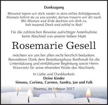 Traueranzeige von Rosemarie Gesell von Mitteldeutsche Zeitung Weißenfels