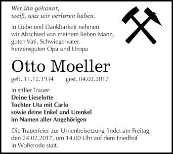 Traueranzeige von Otto Moeller von Super Sonntag SGH Mansf. Land