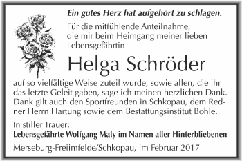 Traueranzeige von Helga Schröder von Super Sonntag Halle