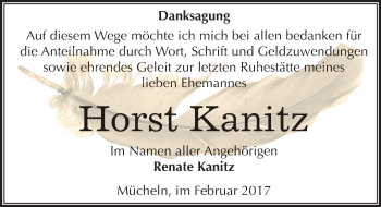 Traueranzeige von Horst Kanitz von Mitteldeutsche Zeitung Merseburg/Querfurt