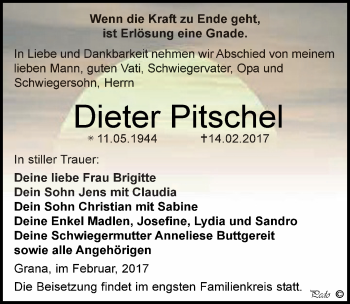 Traueranzeige von Dieter Pitschel von Mitteldeutsche Zeitung Zeitz