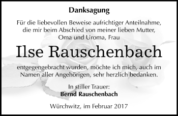 Traueranzeige von Ilse Rauschenbach von Mitteldeutsche Zeitung Zeitz