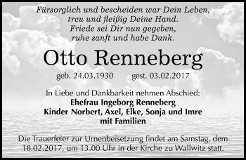Traueranzeige von Otto Renneberg von Mitteldeutsche Zeitung Halle/Saalkreis