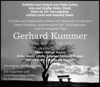 Traueranzeige von Gerhard Kummer von Mitteldeutsche Zeitung Köthen