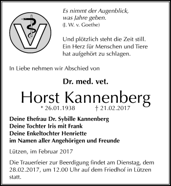 Traueranzeige von Horst Kannenberg von Mitteldeutsche Zeitung Weißenfels