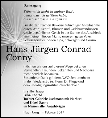 Traueranzeige von Hans-Jürgen Conrad von Mitteldeutsche Zeitung Naumburg/Nebra