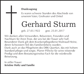 Traueranzeige von Gerhard Sturm von Super Sonntag Halle