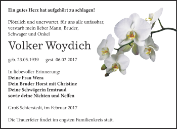 Traueranzeige von Volker Woydich von Super Sonntag SGH Mansf. Land