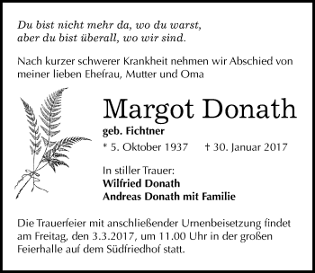 Traueranzeige von Margot Donath von Mitteldeutsche Zeitung Halle/Saalkreis