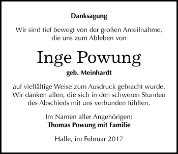 Traueranzeige von Inge Powung von Mitteldeutsche Zeitung Halle/Saalkreis