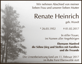 Traueranzeige von Renate Heinrich von Super Sonntag Zeitz