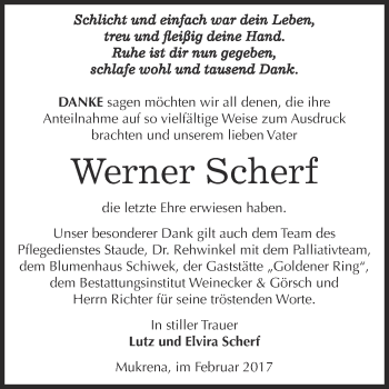Traueranzeige von Werner Scherf von Super Sonntag Bernburg