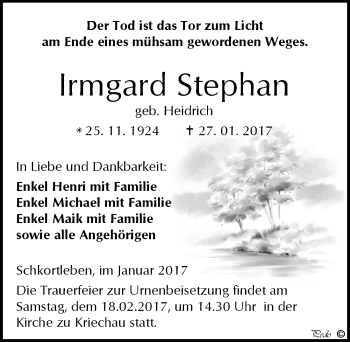 Traueranzeige von Irmgard Stephan von Mitteldeutsche Zeitung Weißenfels