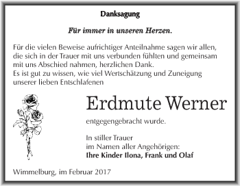 Traueranzeige von Erdmute Werner von Super Sonntag SGH Mansf. Land