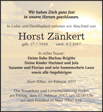 Traueranzeige von Horst Zänkert von Mitteldeutsche Zeitung Köthen