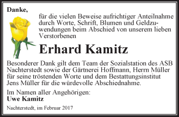 Traueranzeige von Erhard Kamitz von Mitteldeutsche Zeitung Aschersleben