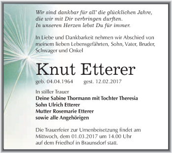 Traueranzeige von Knut Etterer von Super Sonntag Halle