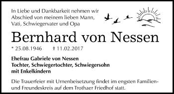Traueranzeige von Bernhard von Nessen von Mitteldeutsche Zeitung Halle/Saalkreis