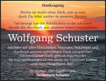 Traueranzeige von Wolfgang Schuster von Mitteldeutsche Zeitung Halle/Saalkreis