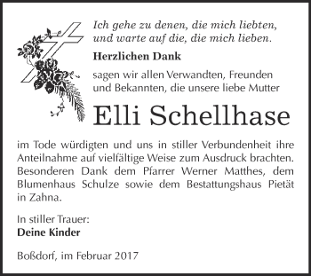 Traueranzeige von Elli Schellhase von WVG - Wochenspiegel Halle