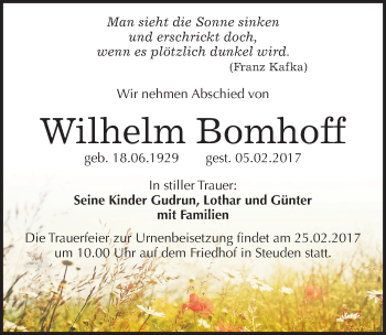 Traueranzeige von Wilhelm Bomhoff von Mitteldeutsche Zeitung Halle/Saalkreis