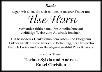 Traueranzeige von Ilse  Horn von Mitteldeutsche Zeitung Dessau-Roßlau