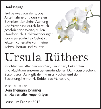 Traueranzeige von Ursula Rüthers von Mitteldeutsche Zeitung Merseburg/Querfurt