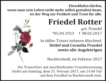 Traueranzeige von Friedel Rotter von Mitteldeutsche Zeitung Aschersleben